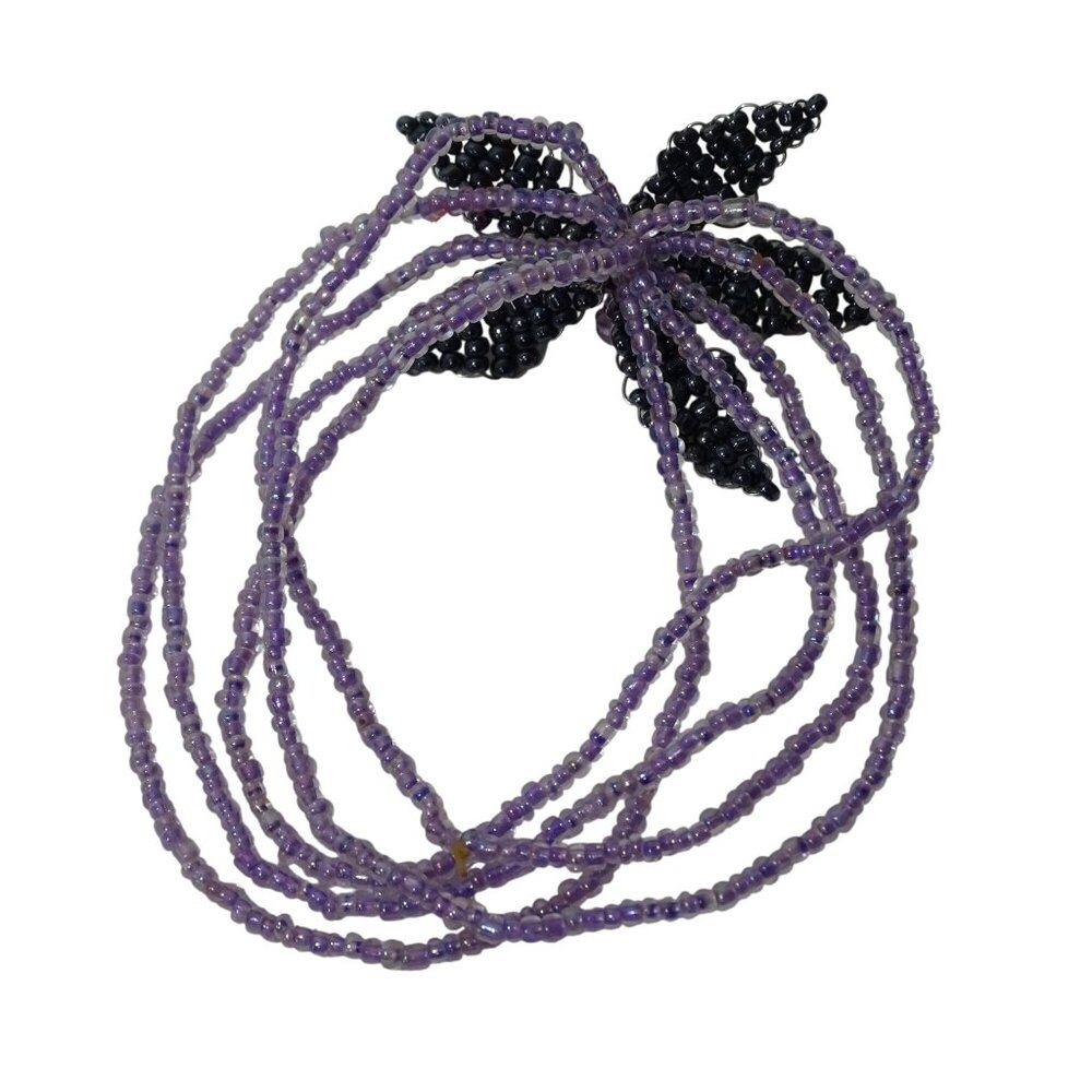 Beaded Purple Black Flower Multistrand Beaded Bracelet Design Jewelry stretch - Picture 3 of 4